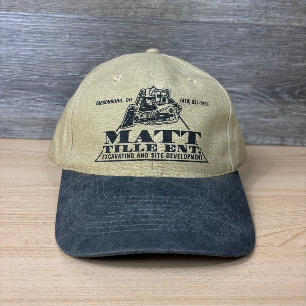 Vintage Matt Title Excavating Hat Cap Strap Back Gibsonburg Ohio Adjustable - Picture 1 of 11